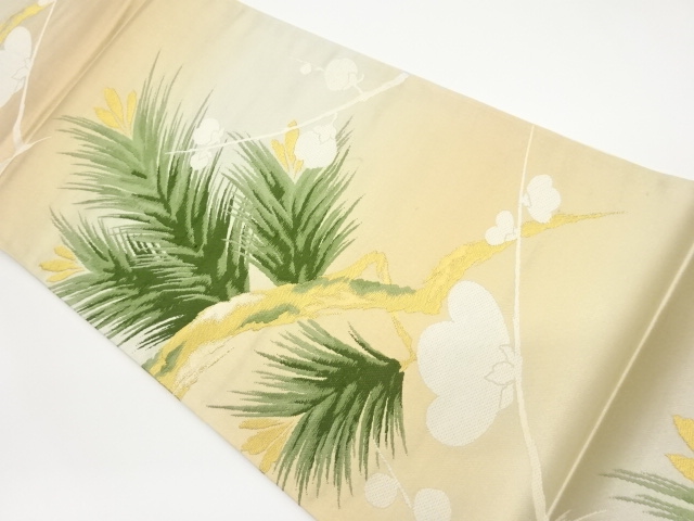 JAPANESE KIMONO / VINTAGE FUKURO OBI / WOVEN PINE & UME BLOSSOM